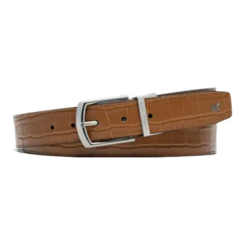 MICHAEL KORS Men's Crocodile Embossed Double Sided Logo Buckle Belt Camel Brown