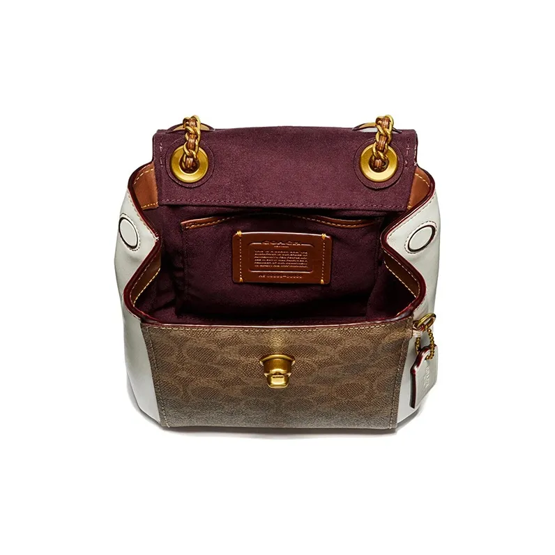 COACH Parker Leather Backpack Mini Women's White/Deep Khaki-3
