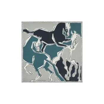 HERMES La Danse Des Chevaux Silk Scarves Women's Gray/Blue