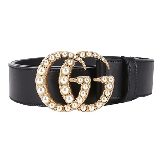 GUCCI Double G Wide Leather Belt Pearl Buckle 1.5 Width-0