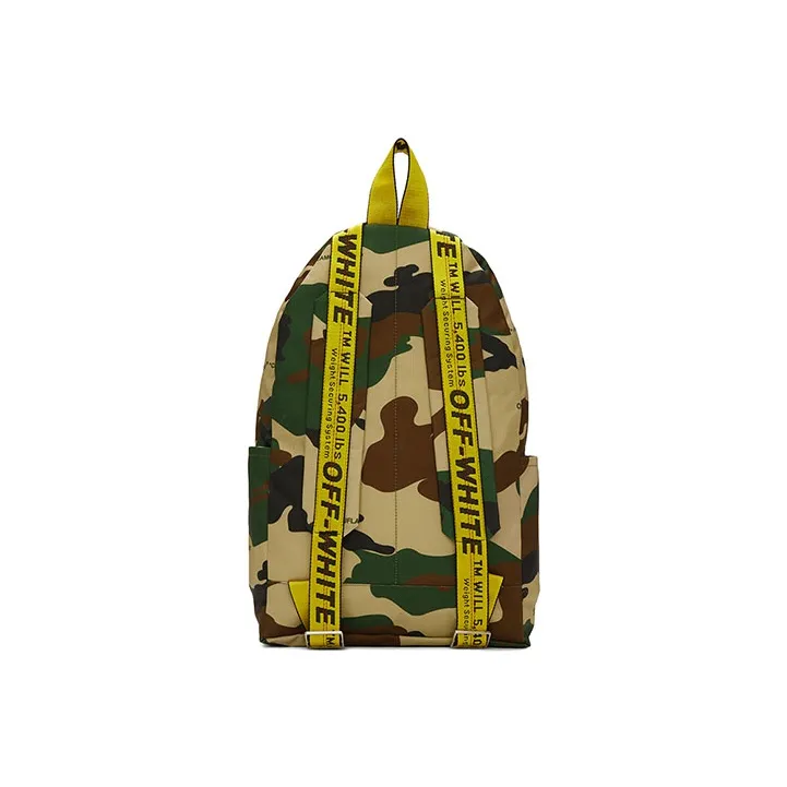 OFF WHITE Fabric Yellow Caution Line Bag Strap Backpack Unisex Green Camouflage-4