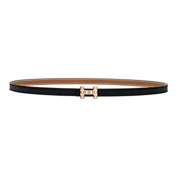 HERMES Medor Gold Buckle Epsom Calfskin Double-Sided Leather Belt Women's Black Width: 1.3cm