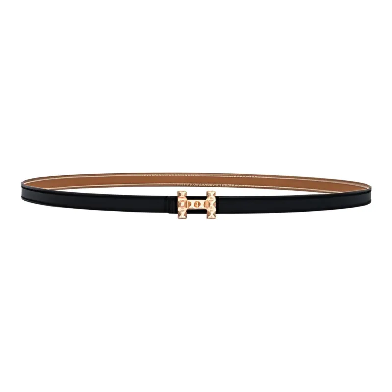 HERMES Medor Gold Buckle Epsom Calfskin Double Sided Leather Belt Women's Black Width 1.3cm-0