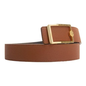 RARE R Logo Cut Out Design Pin Buckle Leather Belts Men's Brown