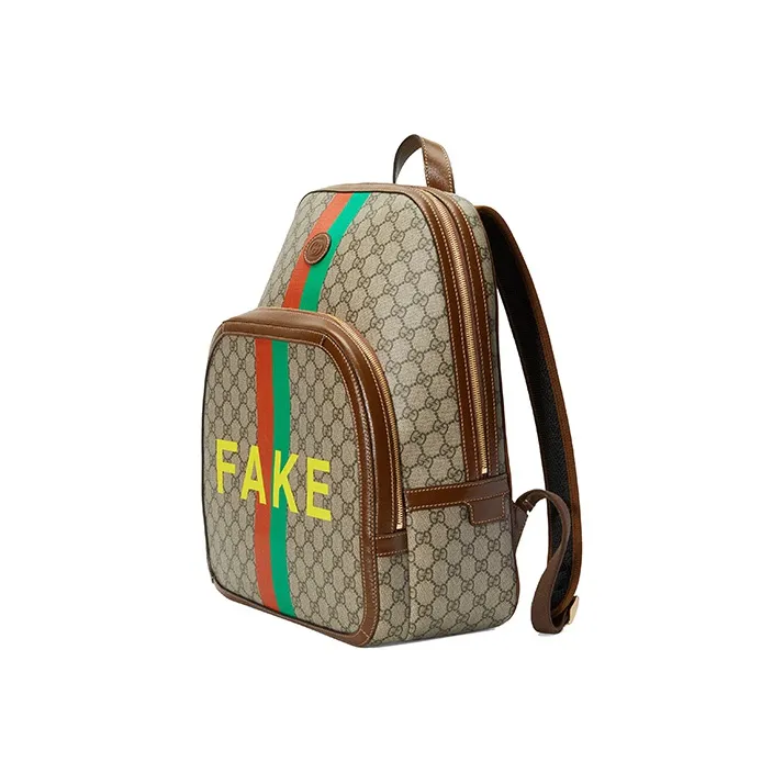GUCCI Canvas With Leather Backpack Medium Size Unisex Ebony/Brown-1