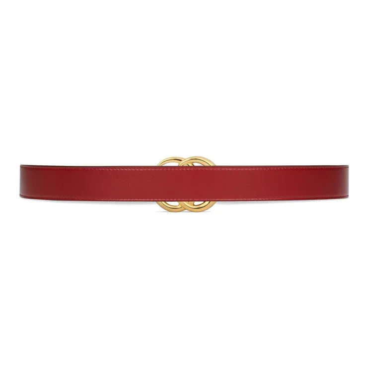 GUCCI Shiny Double G Buckle Leather Red Leather Belts Unisex Width: 3cm-1