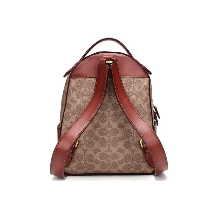 COACH Campus Canvas With Leather Backpack Small Size Women's Red Brown-3