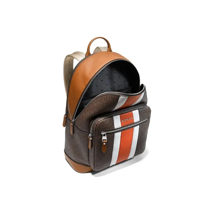 MICHAEL KORS Hudson Textile Artificial Leather Backpack Men's Dark Brown/Leather Brown/White/Orange-1