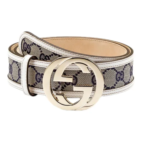 GUCCI Fabric With Leather Double G Metal Leather Belts Women's