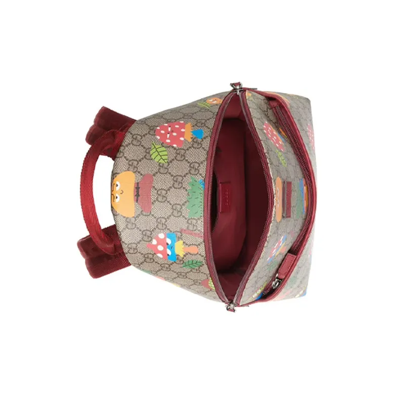 GUCCI Canvas With Leather Backpack Kids' Ebony & Burgundy-6