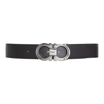 FERRAGAMO Cow Leather Belts Men's Black Width 3.5cm