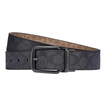 COACH Canvas Leather Belts Men's Black Brown Width 3.6cm