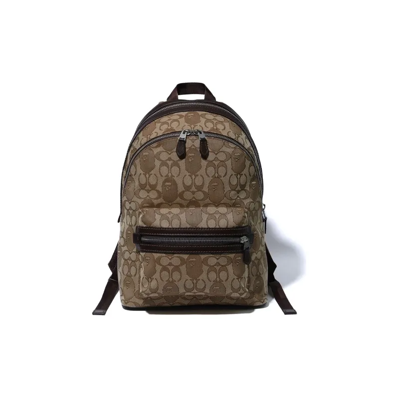 BAPE BLACK COACH A Collaboration Cow Leather PVC Backpack Unisex Coffee-0