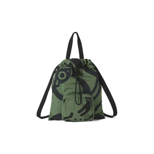 KENZO Nylon Fabric Handbag Backpack Unisex Dark Khaki Green