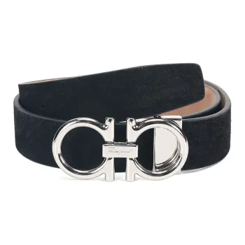 FERRAGAMO Salvatore Buckle Cow Leather Belt Men's Black Width: 3cm