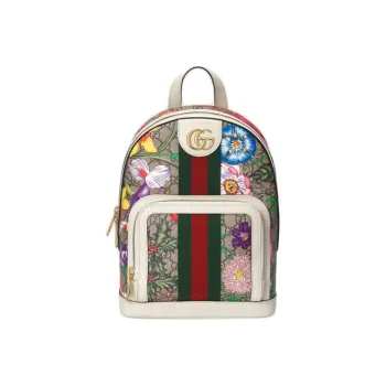 GUCCI Ophidia Canvas With Leather Backpack Small Size Women's Ebony/White/Multicolor