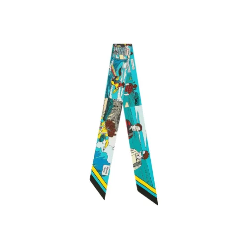 HERMES Silk Scarves Women's Cyan Blue