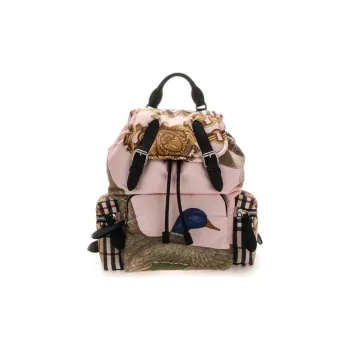 Burberry Calfskin Polyamide Backpack Medium Size Unisex Pink Print