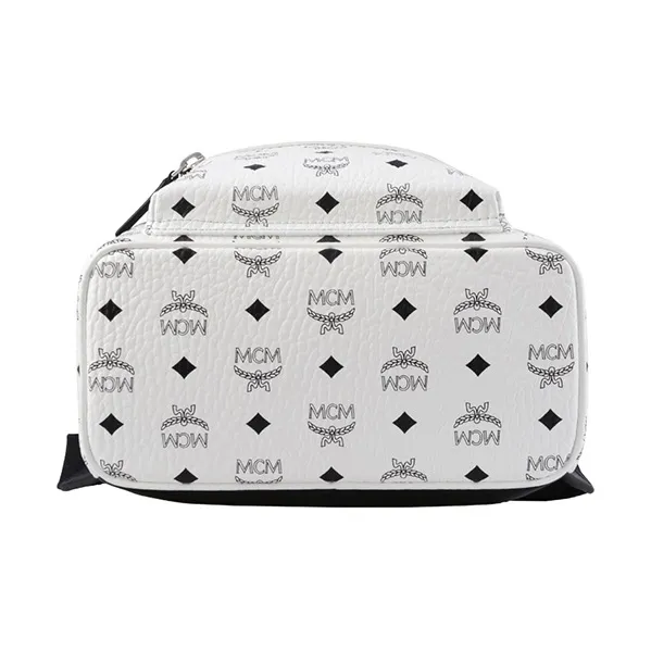 MCM Stark Visetos Coated Canvas Backpack Trumpets Women's White Black White-3