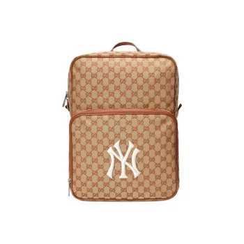GUCCI Canvas With Leather Backpack Unisex Beige