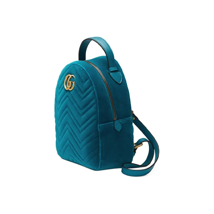 GUCCI Marmont Quilted Velvet Backpack Women's Peacock Blue-1