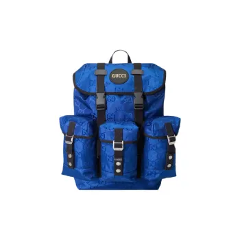 GUCCI Nylon Fabric With Leather Backpack Men's Blue/Black