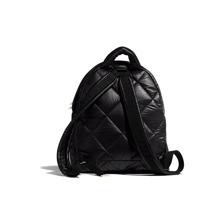 CHANEL Lambskin Backpack Women's Black/White-2