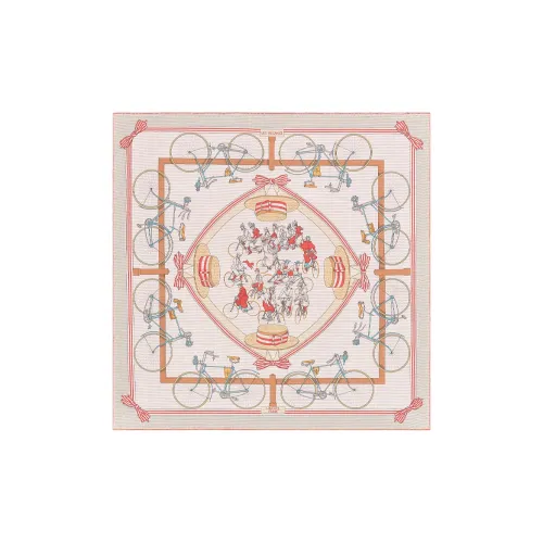 HERMES Silk Scarves Unisex Garnet Red/Beige/Blue