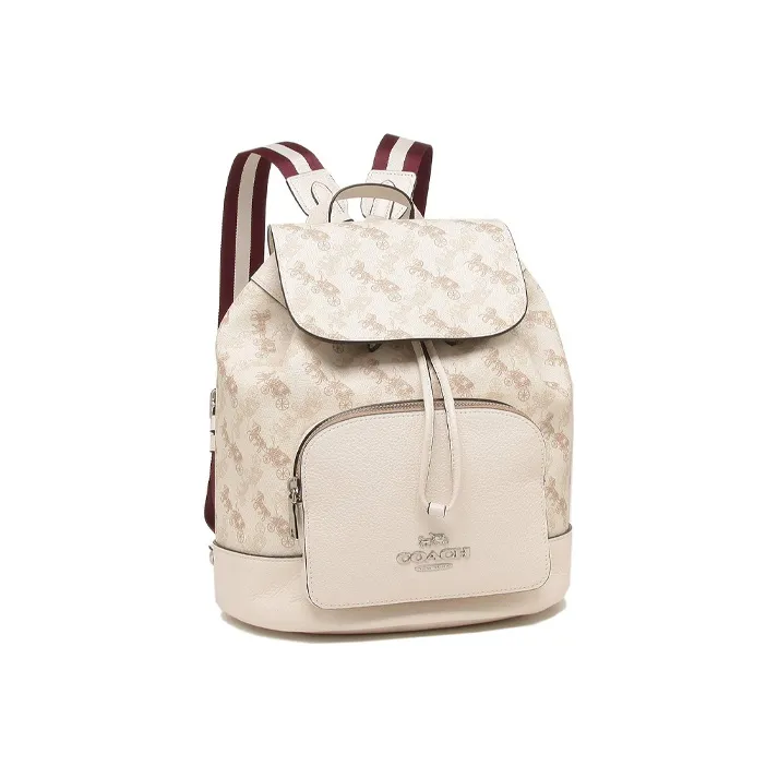 COACH Grained Leather Bucket Backpack Medium Size Women's White-1