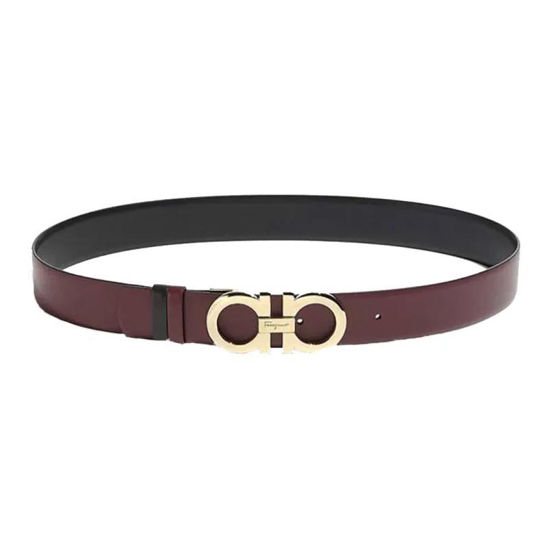 Ferragamo Gancini Leather Belts Women's Burgundy-0