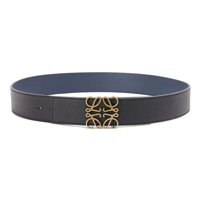 LOEWE Cow Leather Leather Belts Men's Black/Sea Blue Width  4cm-0