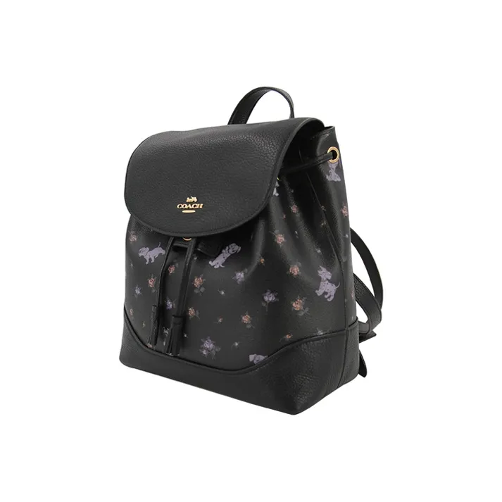 COACH X Disney Elle Leather Backpack Medium Size Women's Black-1