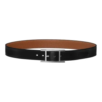 HERMES Quentin Togo Calfskin Double Sided Belt Leather Belts Unisex Black Width 3.2cm