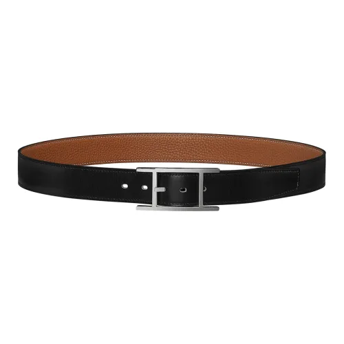 HERMES Elegant Gold Buckle Togo Calfskin Double Sided Leather Belt Mens Width 3.2CM