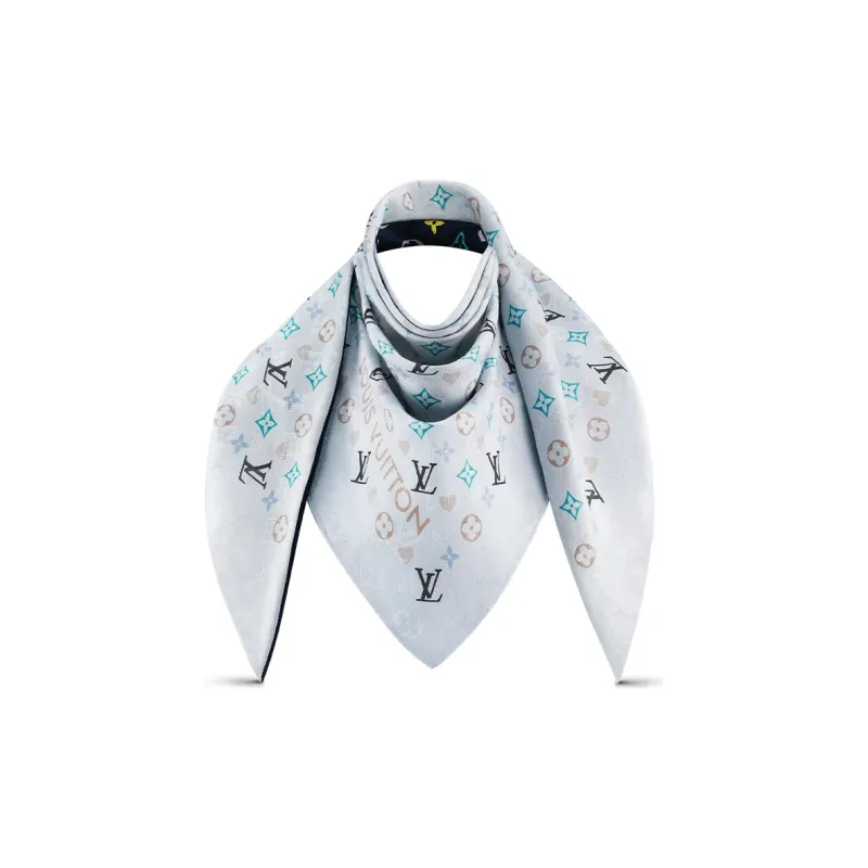 LOUIS VUITTON Mulberry Silk Wool Shawl Women's Blue-0