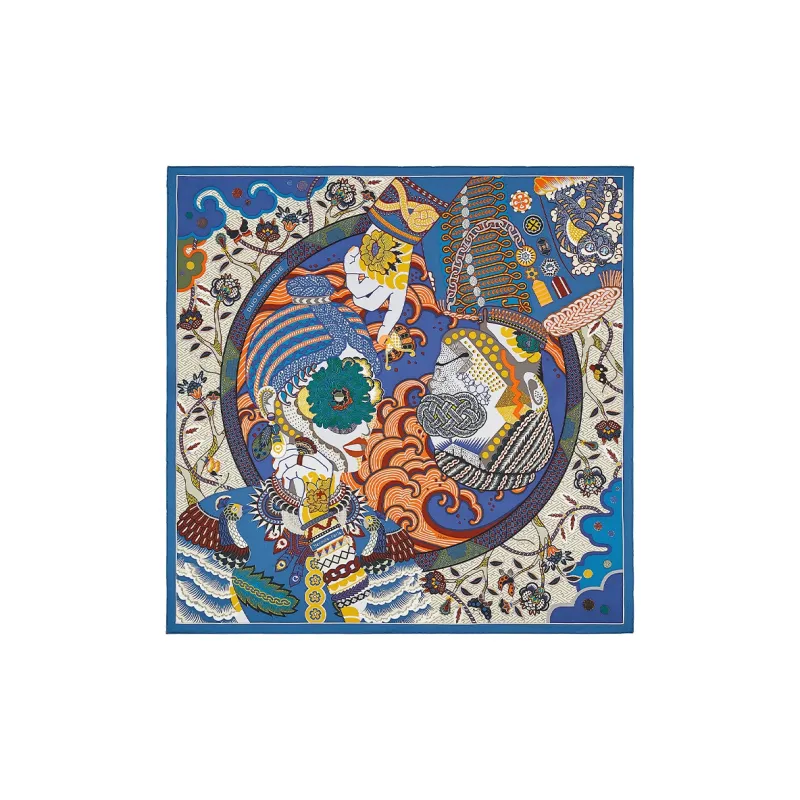HERMES Duo Cosmique Silk Scarves Women's Blue-0