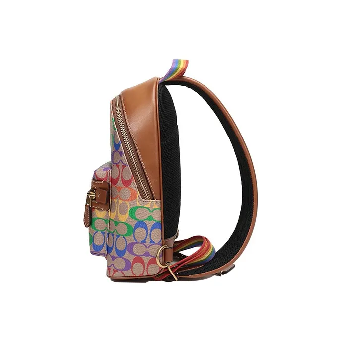 COACH Academy Coated Canvas Backpack Men's Tan Rainbow-2