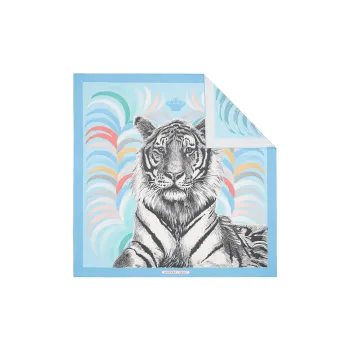 HERMES Tiger Of Kings Silk Scarves Women's Sky Blue