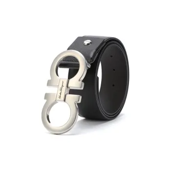 FERRAGAMO Classic Silver Buckle Fine Grained Grain Cow Leather Snap Closure Leather Belts Men's