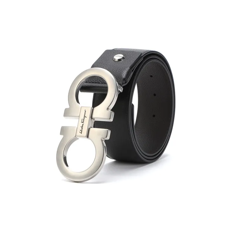 FERRAGAMO Classic Silver Buckle Fine Grained Grain Cow Leather Snap Closure Leather Belts Men's-0