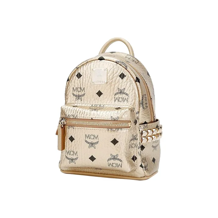 MCM Stark Visetos PVC Polyvinyl Chloride Backpack Extra Mini Women's Gold-1