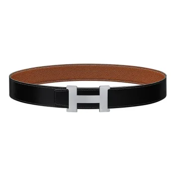 HERMES Cow Leather Leather Belts Unisex Black/Gold Width  3.8cm