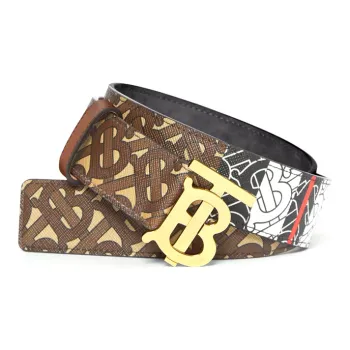 Burberry Exclusive Logo Stripes Eco-Friendly Canvas With Leather Belt Unisex Mule Brown Width: 3.5cm