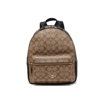 COACH Charlie Leather Backpack Medium Size Women's Black & Brown