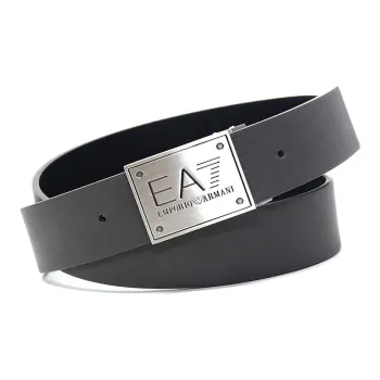 EMPORIO ARMANI Eagle Logo Buckle Double Sided In PU Leather Belts Men's Black Width 3.5 Cm