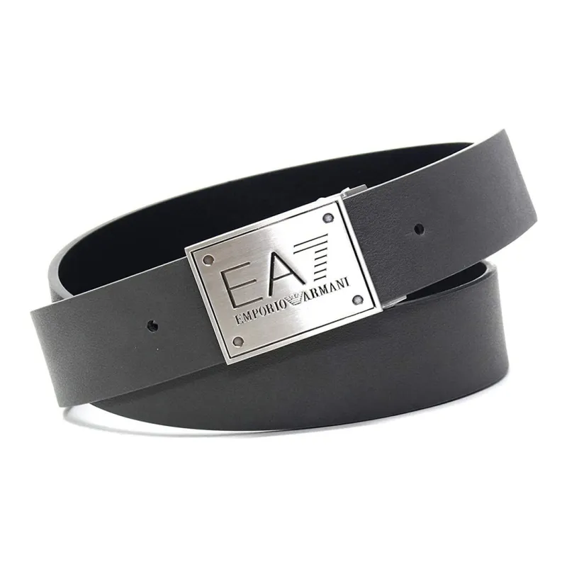 EMPORIO ARMANI Eagle Logo Buckle Double Sided In PU Leather Belts Men's Black Width 3.5 Cm-0