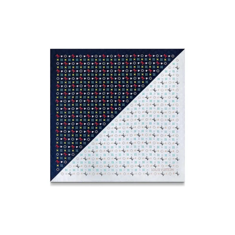 LOUIS VUITTON Mulberry Silk Wool Shawl Women's Blue-1