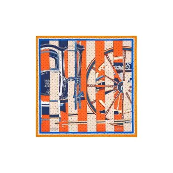 HERMES Stripes Edition Berlin Carriage Silk Scarves Women's Orange