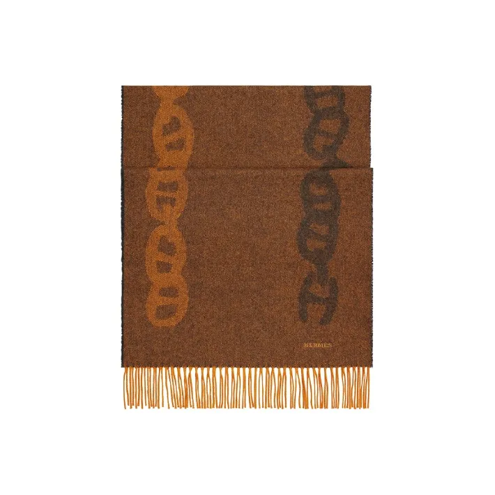 HERMES Knit Scarves Unisex Coffee-0