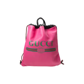 GUCCI Leather Drawstring Backpack Medium Size Women's Pink